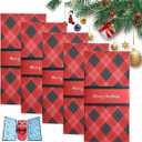 Handmade Christmas Gift Card Booklet 5 Pack, Christmas Gift Card Holder Booklet, Red Plaid Design with Merry Text, Money Envelope Set