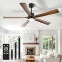 heimo 60 Inch Ceiling Fans with Lights and Remote, Wood Indoor Outdoor Ceiling Fan with Light for Patios Living Room Bedroom 5 Blades Large Mid Century Modern Waterproof Outside Fan (Walnut)