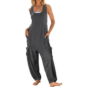 Caracilia Overalls for Women Loose Fit Summer Casual Jumpsuit Sleeveless Baggy Harem Pants Rompers One Piece Jumpers Outfits Dark Grey, Small