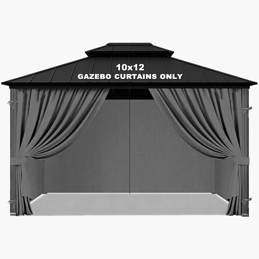 Gazebo Privacy Curtains 10' x 12' Replacement Panels – Waterproof & Windproof 4 Zippered Sidewalls for Patio Canopy, Outdoor Garden or Backyard Gazebo(Gray)