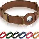 AirTag Dog Collar - Genuine Leather Dog Collar with Apple AirTag Holder and Metal Buckle - Smart GPS Tracking Pet Collars (Tawny, XS, 9"-12" Neck Fit)
