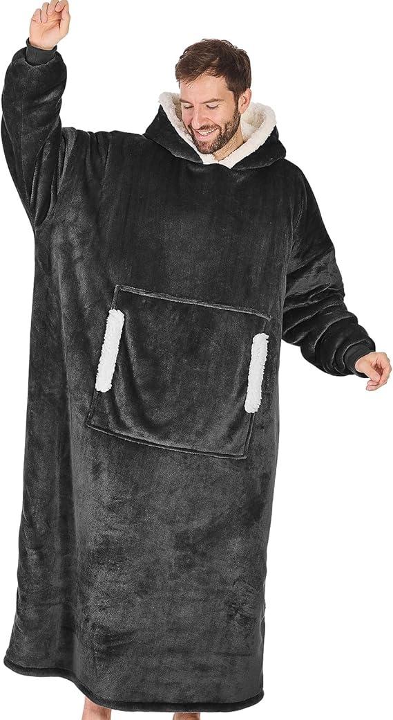 yescool Wearable Blanket Hoodie, Flannel Sherpa Fleece Blanket Sweatshirt for Adults Women Men,One Size Fits All 2pc