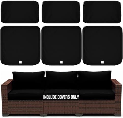 ClawsCover 6Pack Outdoor Patio Seat and Back Cushions Replacement Covers Fit for 3-Seater Wicker Rattan Furniture Conversation Set Sectional Couch,Black-Included Covers Only
