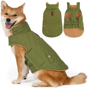Dog Coat, Warm Soft Dog Winter Coats for Small Dogs, Waterproof Windproof Dogs Adjustable Jacket with Fleece Lined Turtleneck Doggy Snowsuit with Leash Hole, Green Large