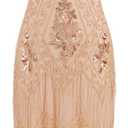MISSCHEN Women's 1920s Art Deco Fringed Sequin Dress Gatsby Costume Dress with Sleeve YLS018 (X-Large, Rose Gold)