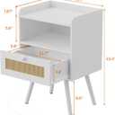 SUPERJARE Nightstands Set of 2, Bedside Tables with PE Rattan Drawers, Rattan Side Table with Storage & Solid Wood Feet, End Table for Bedroom, White