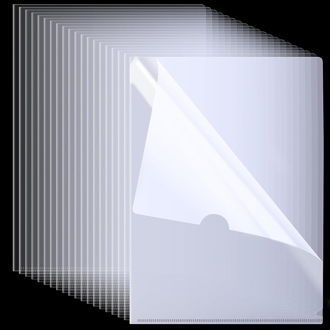 50 Pack Clear Folders for Documents Plastic Folders Transparent L-Type Plastic Sleeves for Letter Size A4 Paper Ideal for School and Office Supplies