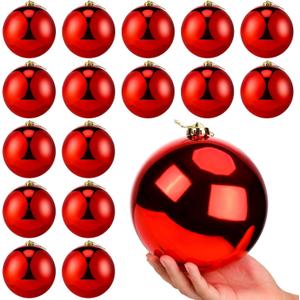 Meooeck 16 Pcs 6 Inch Large Christmas Ball Ornaments Giant Oversized Shatterproof Plastic Christmas Ball Outdoor Hanging Decorations UV and Water Resistant for Holiday Party Lawn Yard Xmas Tree Decor (Shiny Red)