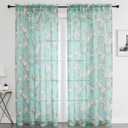 SMILE WEAVER Turquoise Sheer Curtains 54 inch Length 2 Panels for Living Room,Floral Semi Sheer Curtain-Rod Pocket Voile Linen Textured Privacy Light Filtering Window Drapes for Bedroom