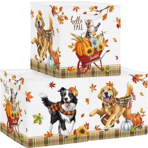 Clastyle Thanksgiving Fall Basket Pumpkin Cube Storage Unit Boxes Leaf Kallax Box for Shelves Autumn Storage Baskets for Books Clothes,Colorful Pet,11.8x11.8x11.8 in (3pcs/set)