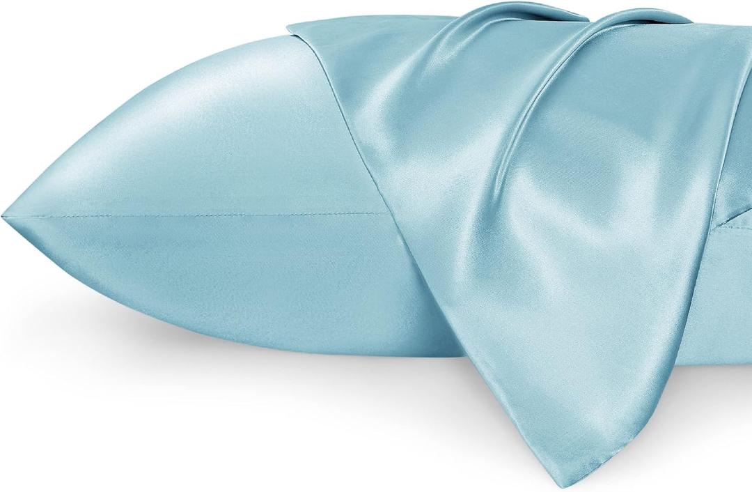 Bedsure King Size Satin Pillowcase Set of 2 - Light Blue Silky Pillow Cases for Hair and Skin with Envelope Closure, Similar to Silk Pillow Cases, Gifts for Women Men, 20x36 Inches, 2pcs