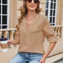 ZAFUL Womens Button Down Shirts 3/4 Long Sleeve Dressy Casual Tops Satin Silk Business Blouses Champagne L (White, L)