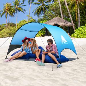 Beach Tent - Beach Shade Canopy Compact Fold (16.9x3.9″), Own Patent, 360° Ventilation, Large Side Storage Pocket, UV Protection Portable Sun Shelter for Beach (Blue, 106 * 65 * 61″)