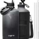 128 oz Insulated Water Bottle,One Gallon Water Flask Stainless Steel Vacuum, Cold for 48 Hrs,BPA-Free & Leakproof -with Paracord Handle, Strap,Straw Spout Lids,Large Jug for Gym, Grey (Gray)