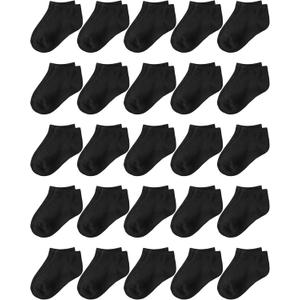 Glooarm 25 Pairs Toddler Socks, Kids Low Cut Ankle Half Cushion Athletic Socks for Boys Girls 1-14 Years (6-8 Years, Black)
