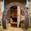 Preboun 74.8 x 78.74 Inches Western Cowboy Party Decoration Western Cowboy Backdrop Wild West Horseshoe Curtain Banner Decor Rustic Background Hanging Supplies for Indoor Outdoor Bar Decor