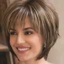 SEVENCOLORS Short Hair Wigs with Bangs Dark Brown Mixed Blonde Pixie Cut Wig for Women Straight Synthetic Fiber Wigs