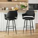 GREHOME Bar Stools Set of 2 – Modern Swivel Counter Height Bar Stools with Backrest for Kitchen Island & Dining Room (Black, 30" Barstools)