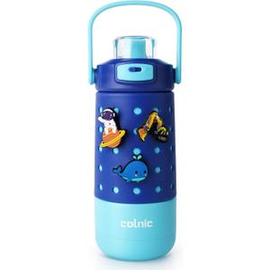 Kids Water Bottle for School 12 oz,Kids Vacuum Insulated Stainless Steel Water Bottles,Toddler Boy Water Bottle for School with Leak Proof Locking Lid(Ocean Blue)