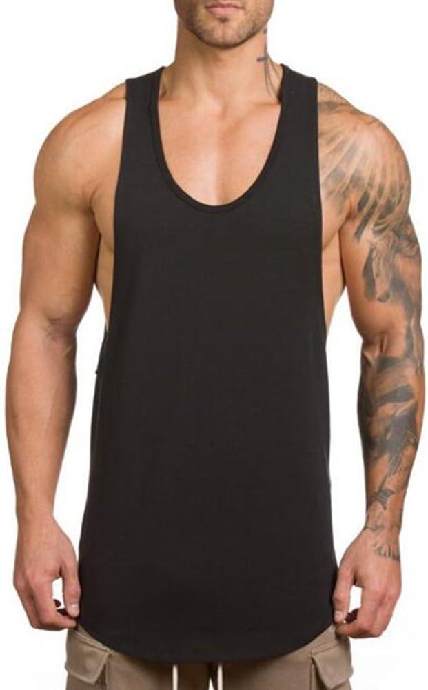 ZUEVI Men's Muscle Tank Tops Sleeveless Cut Off Shirts Bodybuilding Gym Workout Stringer T-Shirts (X-Large, Black)