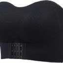 Womens Front Closure Strapless Non-Slip Padded Bandeau Bra Tube Top Invisible Wireless Bralette (Black, M)