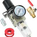 Hromee 1/4 Inch Air Compressor Filter Regulator Combo, Water Oil Separator with Pressure Gauge, Manual Drain, Ball Valve and Bracket AW2000-02