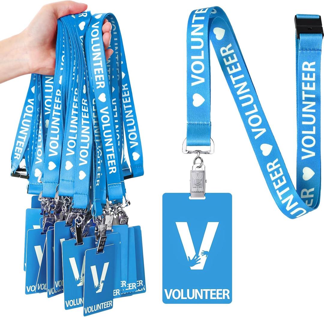 Colarr 25 Pack Volunteer Lanyard with PVC Plastic Card Pass Volunteer Identification ID Badges Bulk Breakaway Lanyard for Activity, Fundraising, Church, School, Events(Blue)