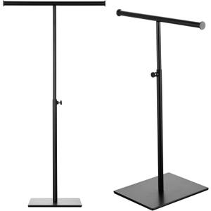 T Bar Display Stand - Set of Two Tabletop Purse Display Stand - Adjustable Height Double Hook Hanging Jewelry Stands for Long Necklaces (Black)
