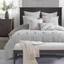 Madison Park Queen Comforter Set, Removable 100% Cotton Duvet Cover Queen Size with Insert, Farmhouse Bedding, Textured Stripe Clipped Jacquard Accent, Queen, Grey 8 Piece (Gray)