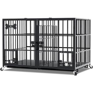 aboxoo 42" Heavy Duty Metal Dog Crate for 2 Dogs,Indoor Kennel with Divider
Black Large Dog Cage, All Metal Open Top Escape Proof Cage,Kennel Indoor with Wheels, 2 Tray, Feeding Bowl