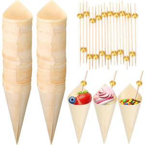 Queekay 200 Pcs Disposable Wood Charcuterie Cones
Wooden Food Ice Cream Cone with Bamboo Pearl Cocktail Picks for Wedding Birthday Party Appetizer Serving