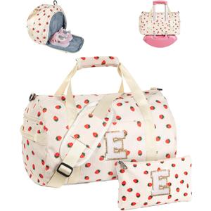 6 7 8 9 10 11 12 Year Old Girl Birthday Gifts, Girls Gym Bag, Kids Personalized Weekend Duffel Bags with Shoe Compartment, Initial Travel Tote with Makeup Bag, Holiday Gift Set (Letter E)
