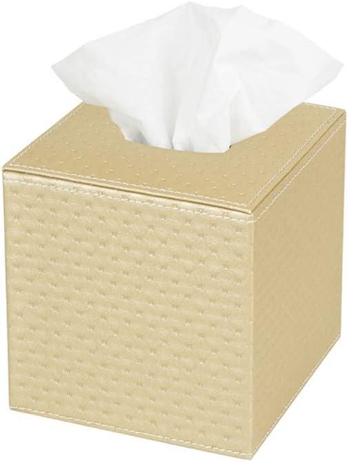 Square Paper Facial Tissue Box Cover Holder for Bathroom Vanity Countertop, Bedroom Dressers, Napkin Holder with Strap on Bottom, Light Gold Quilted Faux Leather Gold Square Paper Facial Tissue Box Cover Holder for Bathroom Vanity Countertop, Bedroom Dressers, Napkin Holder with Strap on Bottom, Light Gold Quilted Faux Leather Gold