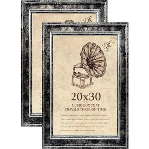 20x30 Picture Frame with Real Glass set of 2, Vintage Frames - Antique Style Frames for Wall - Ornate Frame for Rustic Black Office or Home Decor Display Family Friends Wedding Gift, 20x30in