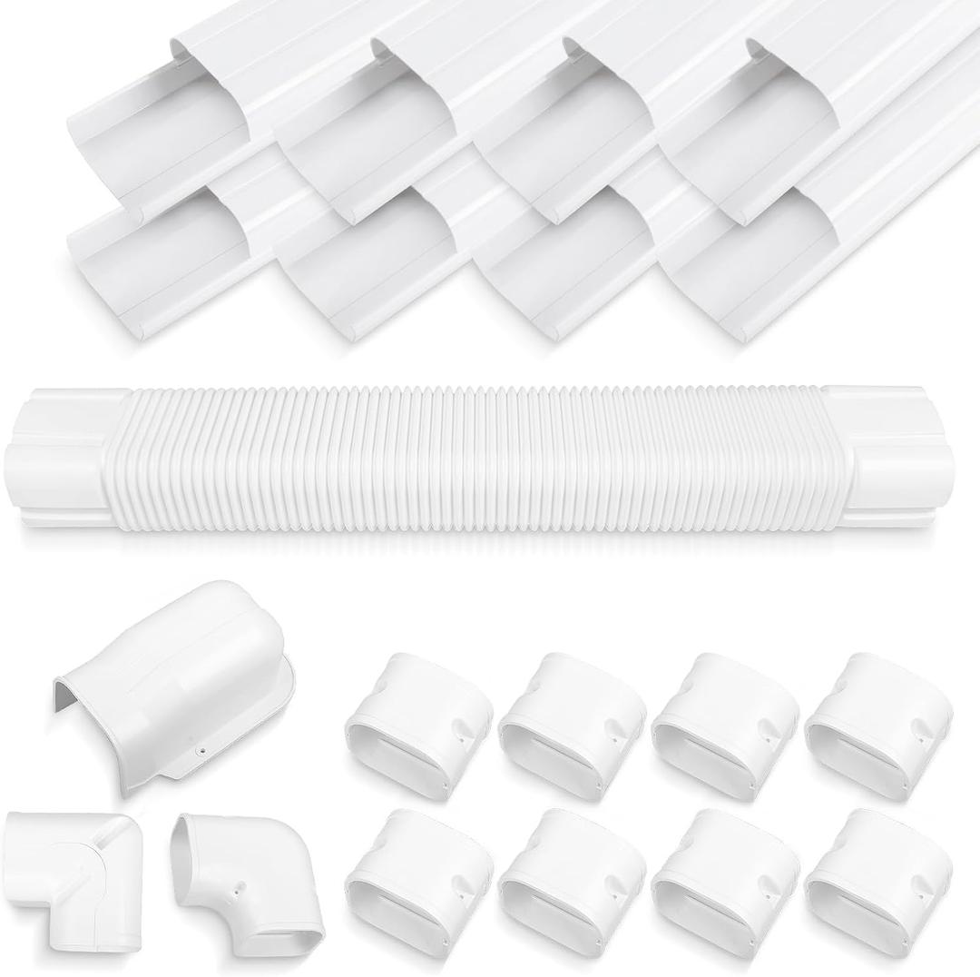 4" 13.5Ft Mini Split PVC Line Set Cover Kit Decorative PVC Line Set Cover Kit for Central AC & Heat Pumps Systems Tubing Cover(13.5Ft,White)