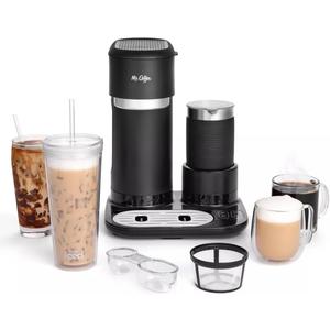 Mr. Coffee 4-in-1 Single-Serve Latte, Iced, and Hot Coffee Maker with Milk Frother and Tumbler Black