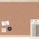 U Brands Vision Board Supplies Bundle, 17" x 23" Birch Wood-Style Frame Cork Bulletin Board & Set of 54 Push Pins in Assorted Styles
