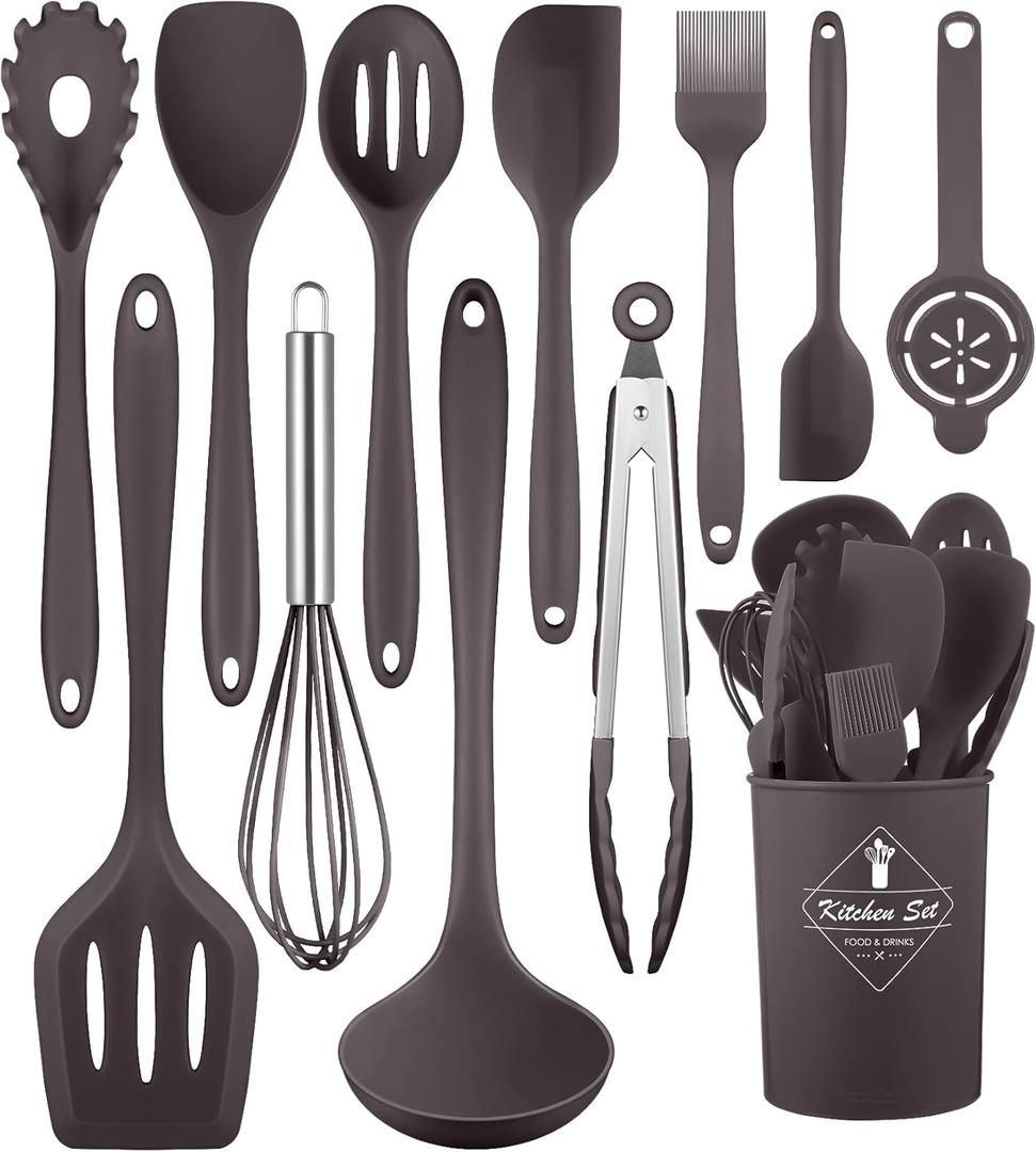 Kitchen Utensils Set-12 Pieces Silicone Cooking Utensils Set (Dishwasher Safe) 392F Heat Resistant Spatula Set, Nonstick Cookware