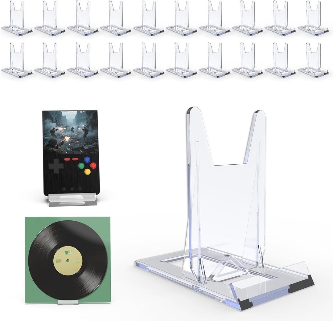 JCrunaway Acrylic Book Stands for Display,20 Pack Adjustable Book Display Stand Small Easels for Display Magazine Comic Book CD Display DVD Postcard Holder