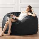 Bean Bag Chairs for Adults - Memory Foam Furniture Bean Bag Chair - Kids/Teens Sofa with Soft Microfiber Cover - Round Fluffy Couch for Living Room Bedroom College Dorm - 4 ft, Carbon Black, Large 