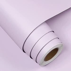 FunStick 15.8"x240" Light Purple Wallpaper for Bedroom Purple Peel and Stick Wallpaper Removable Lilac Purple Contact Paper for Cabinets Walls Desk Solid Color Self Adhesive Wall Paper Vinyl Roll