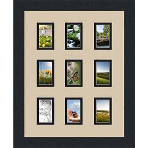 ArtToFrames Collage Photo Frame Double Mat with 9-2x3 Openings and Satin Black Frame