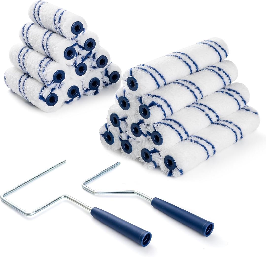 20 Pack Microfiber Paint Roller, 4 Inch and 6 Inch, Small Paint Roller Covers with 2Pcs Anti Rust Metal Roller Frames, Mini Paint Rollers for House Painting, Wall Painting Tool