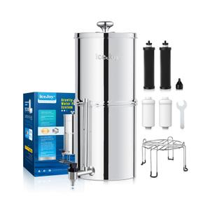 8-Stage Gravity Water Filtration System 3.0 Gallon-304 Stainless Steel Countertop System with 4 Filters and Stand Reduces 99.9% Chlorine, NSF/ANS 42 Certification