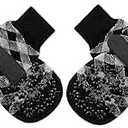 EXPAWLORER Anti Slip Dog Socks to Prevent Licking Paws, Dog Shoes for Hot Pavement, Dog Booties for Small Medium Large Senior Dogs, Traction Control Boots & Paw Protectors for Hardwood Floors (XX-Small (4 Count), Black Grey Plaid)