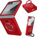 Magnetic Case for Samsung Galaxy Z Flip 7, [Compatible with MagSafe] Shockproof Slim fit Samsung Z Flip 7 Phone Case with Magnetic Ring Kickstand, Red