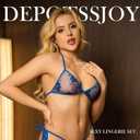 Women's 2 Piece Underwire Bra and Panty Sets Sexy Butterfly Floral Lingerie Set for Women (Blue, S)