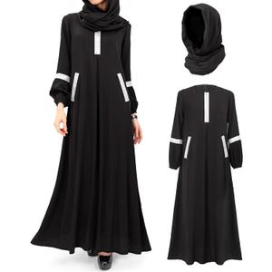DAZCOS Women Muslim Abayas Dress with Hijabs Long Sleeve Modest Dubai Outfits Arabian Robe Prayer Clothes