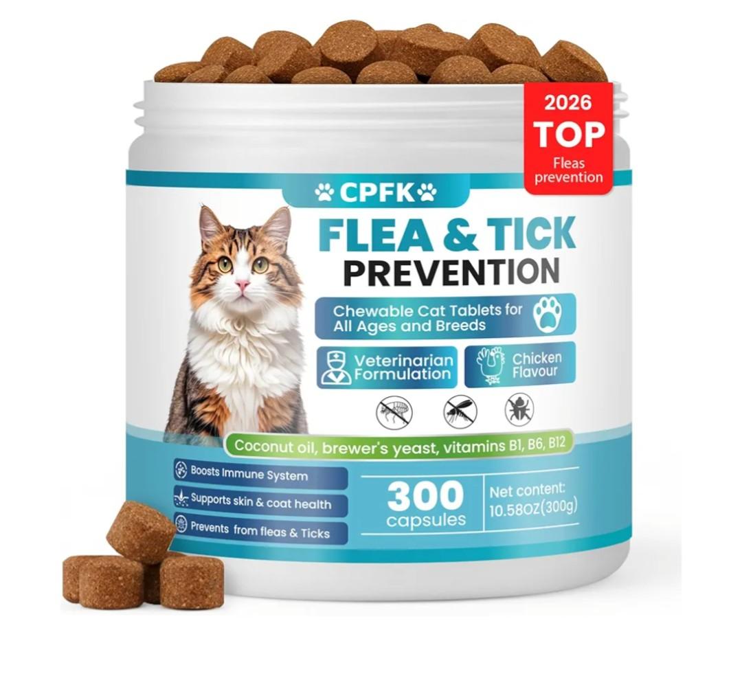 Chewable Flea Treatment for Cats Flea and Tick Prevention for Cats Chewables Fleas Chewables for Cat of All Breeds and Ages 300 Chewable Tablets Exp: 09-17-27