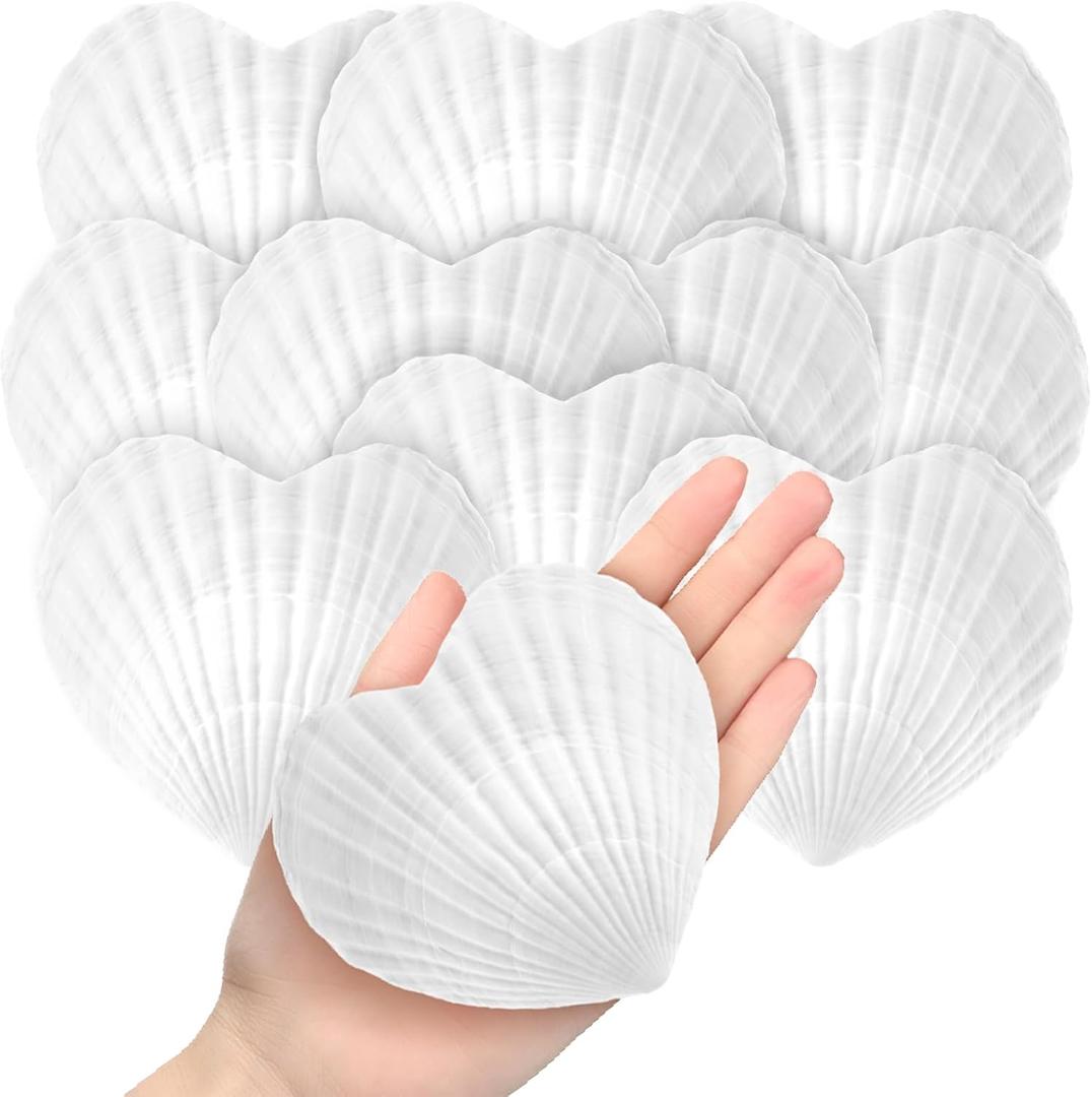 Thyle 12 Pcs Natural Scallop Shells for Crafts 4 Inch Heart Sea Shells for Summer DIY Craft Making Painting Cooking Summer Ocean Themed Party Supplies and Decoration